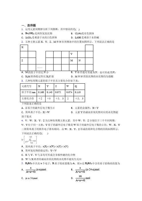 (人教版)南京高中化学必修一第四章《物质结构元素周期律》知识点总结