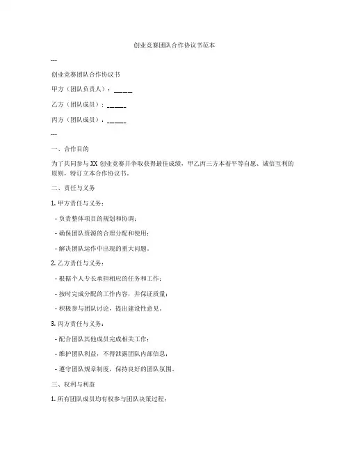创业竞赛团队合作协议书范本