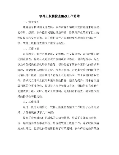 软件正版化检查整改工作总结