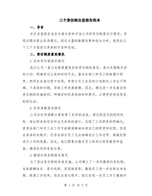 三个责任制自查报告范本（2篇）