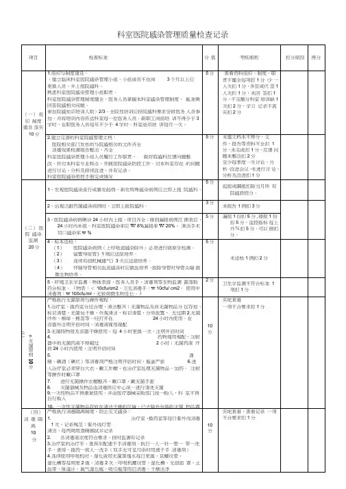 医院感染管理质量考核检查记录