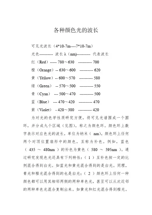各种颜色光的波长