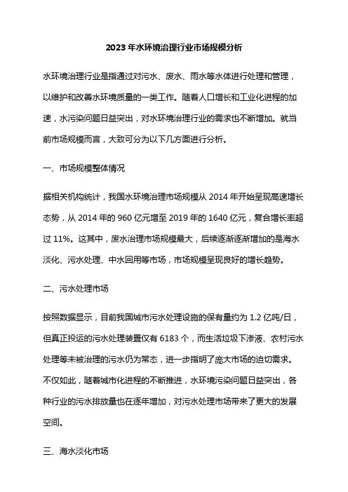 2023年水环境治理行业市场规模分析