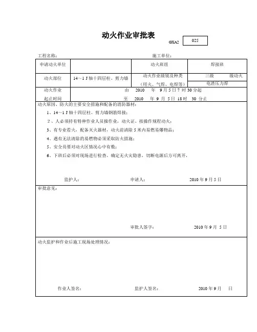 动火作业审批表