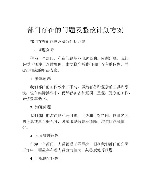 部门存在的问题及整改计划方案