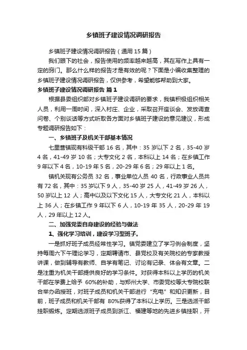 乡镇班子建设情况调研报告（通用15篇）