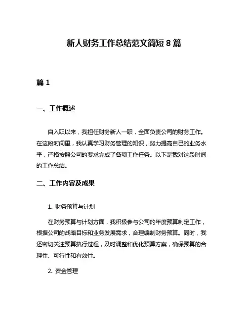 新人财务工作总结范文简短8篇
