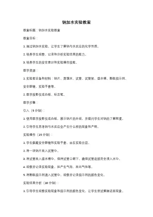 钠加水实验教案