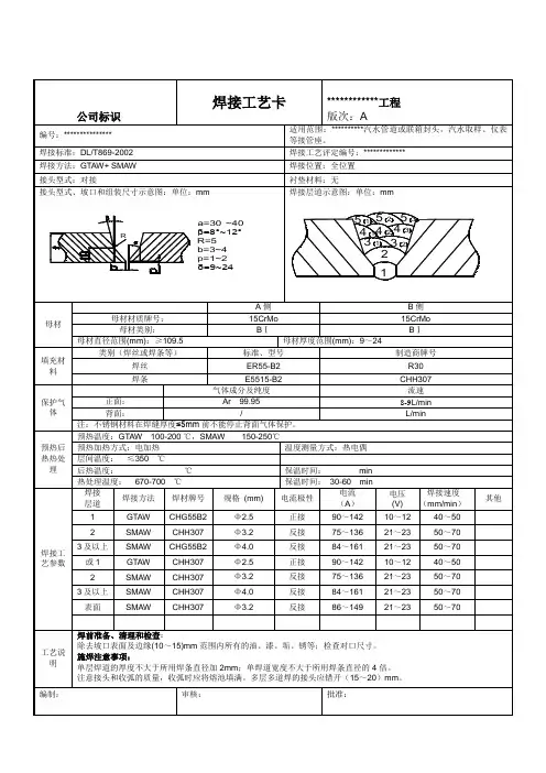 15CrMo 管道焊口焊接工艺卡
