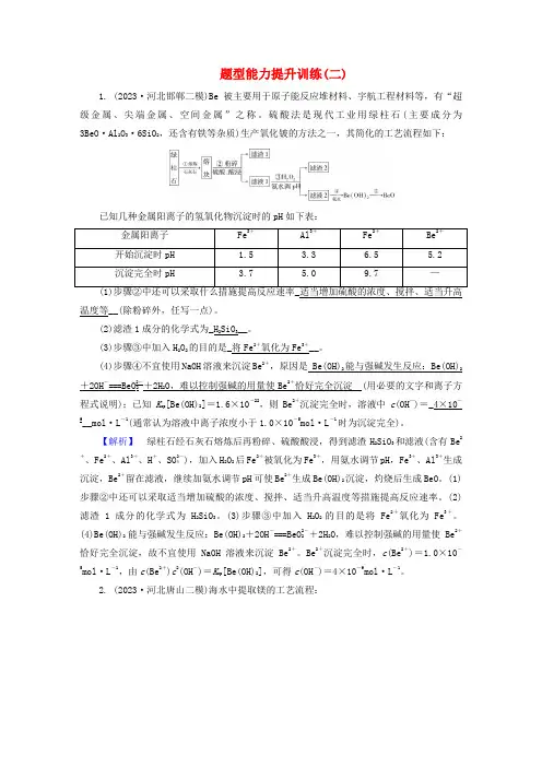 新教材适用2024版高考化学二轮总复习题型能力提升训练二化学工艺流程综合题