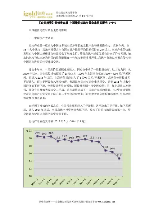 【白银投资】中国楼价走跌对黄金走势的影响 1-1-1