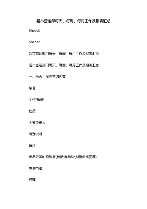 超市营运部每天、每周、每月工作及报表汇总