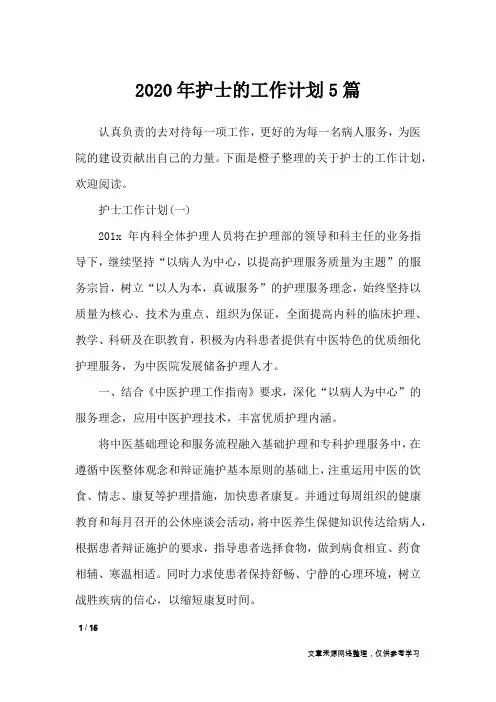 2020年护士的工作计划5篇_工作计划
