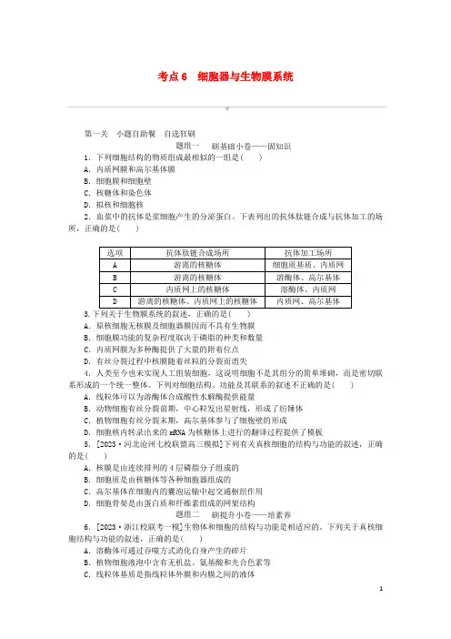 2024版新教材高考生物复习特训卷考点6细胞器与生物膜系统