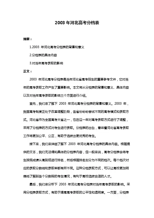 2003年河北高考分档表
