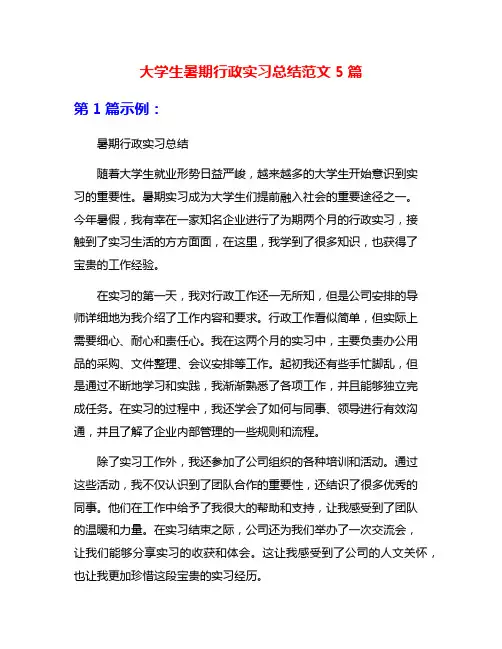 大学生暑期行政实习总结范文5篇