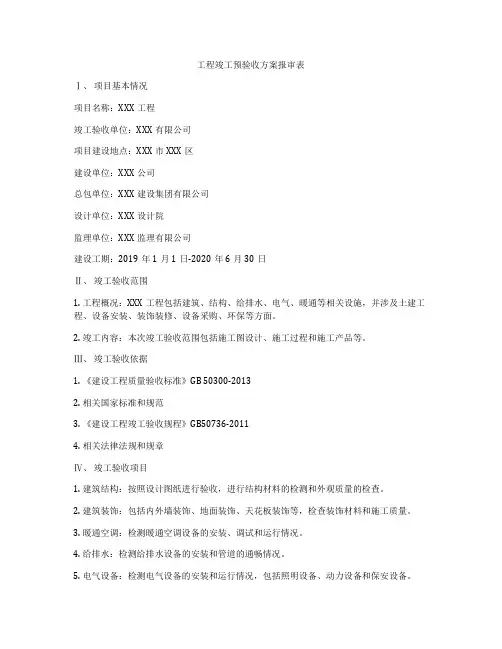 工程竣工预验收方案报审表