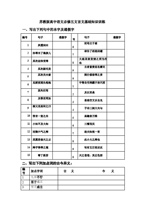 必修五文言文基础知识训练试题及答案