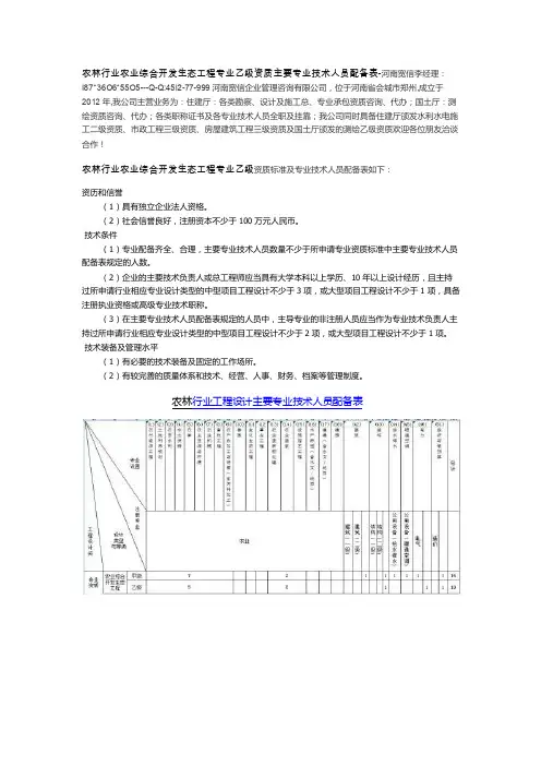 农林行业农业综合开发生态工程专业乙级资质标准