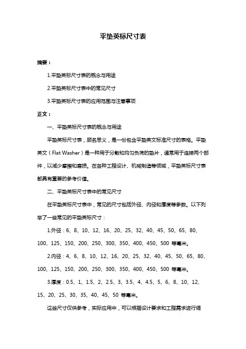 平垫英标尺寸表