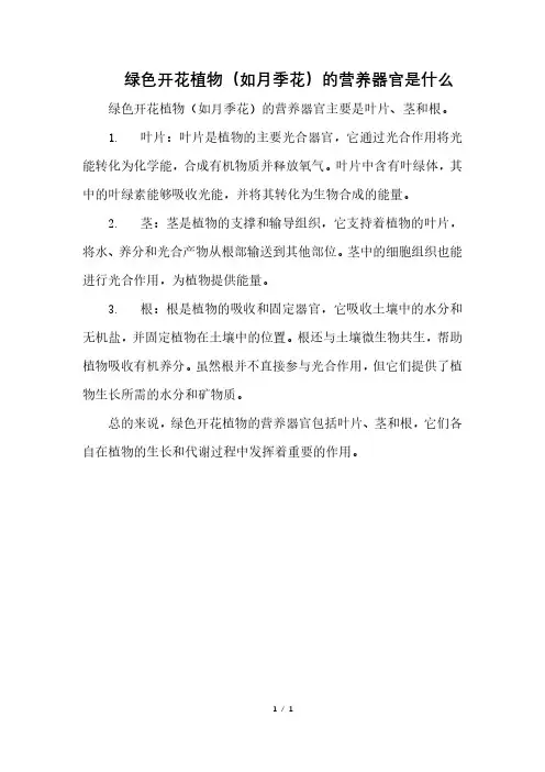 绿色开花植物(如月季花)的营养器官是什么