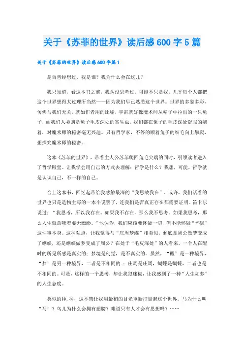 关于《苏菲的世界》读后感600字5篇