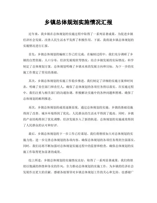 乡镇总体规划实施情况汇报