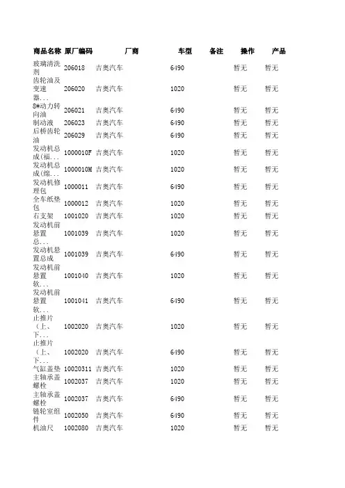 吉奥汽车配件编码