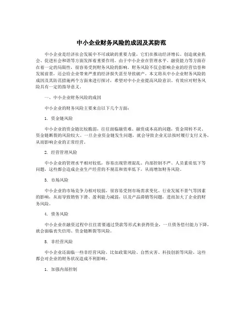 中小企业财务风险的成因及其防范