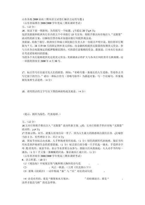 山东各地2009届高三期末语文试卷汇编语言运用专题1