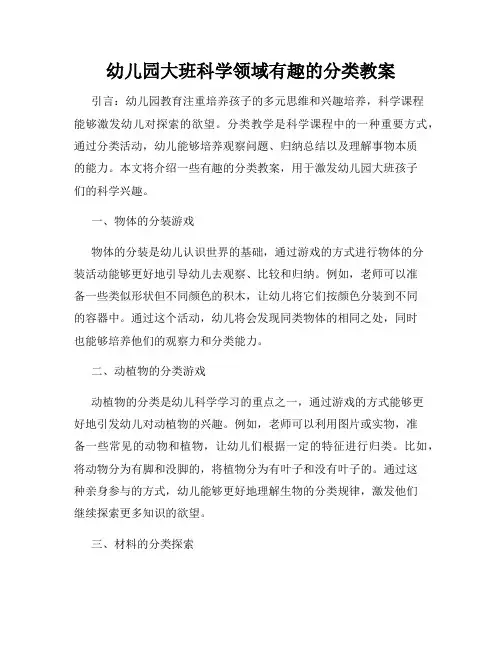 幼儿园大班科学领域有趣的分类教案