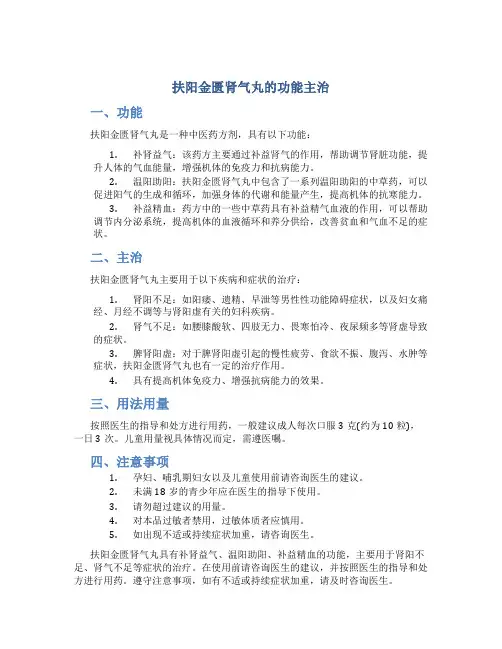 扶阳金匮肾气丸的功能主治