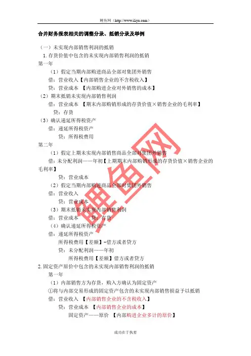 合并财务报表相关的调整分录、抵销分录及举例