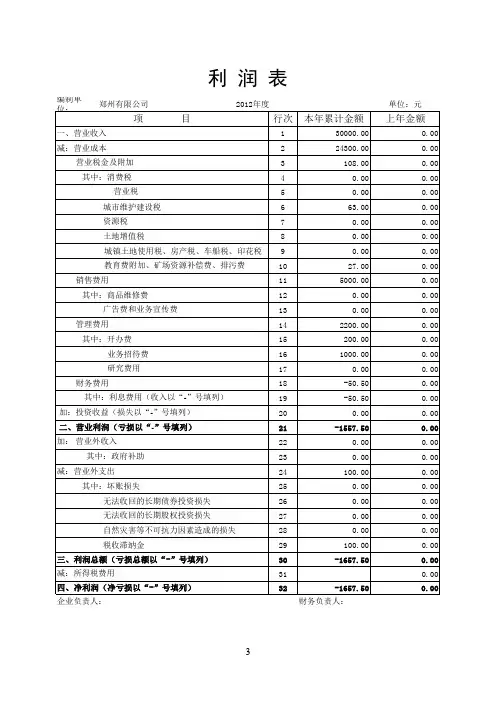 执行小企业会计准则资产负债表、利润表、现金流量表