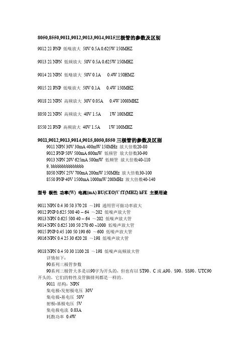 三极管8050,8550,9011,9012,9013,9014,9015