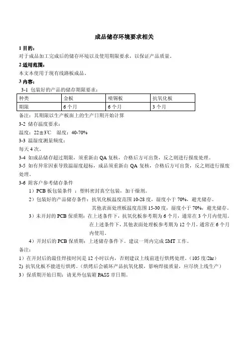 PCB产品储存环境与期限