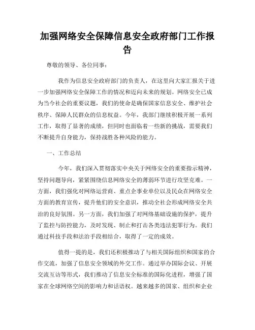 加强网络安全保障信息安全政府部门工作报告