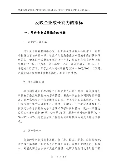 反映企业成长能力的指标