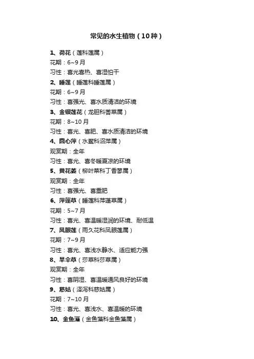 常见的水生植物（10种）