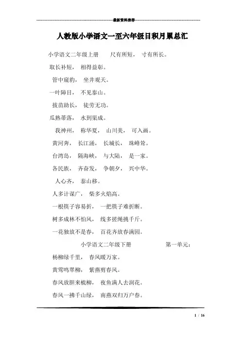人教版小学语文一至六年级日积月累总汇