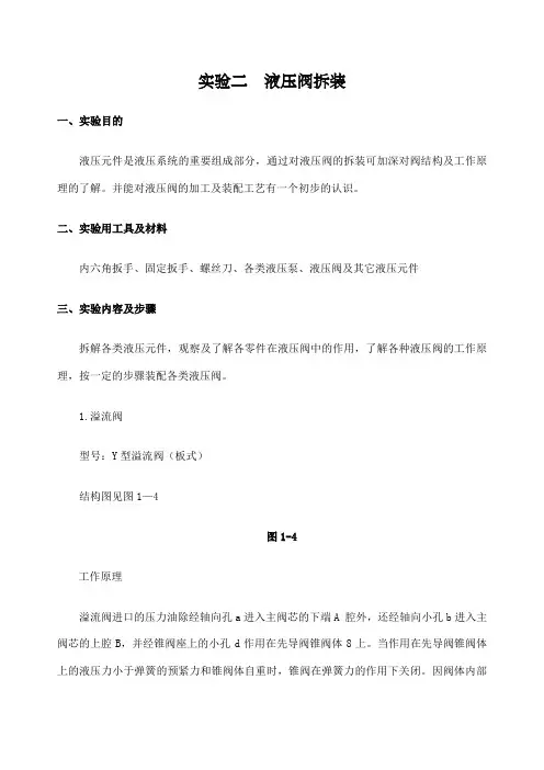 实验二液压阀拆装