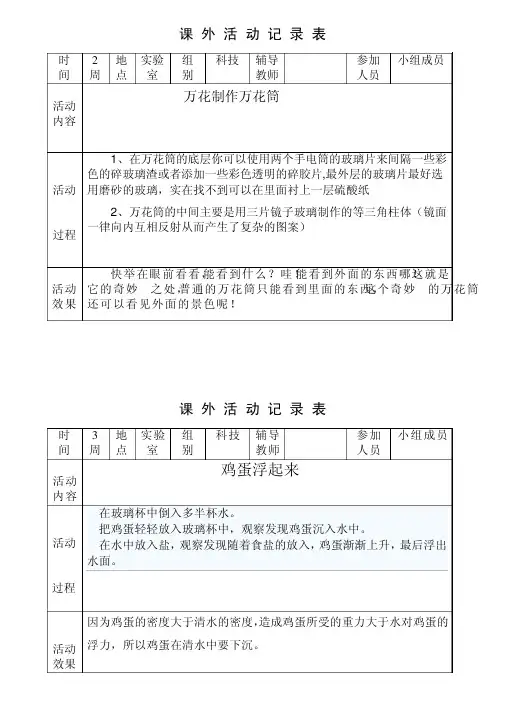 科学课外活动记录表
