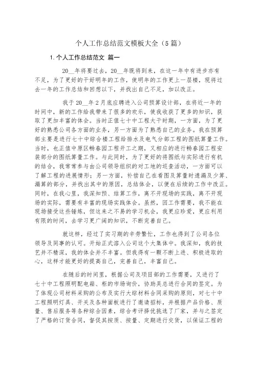 个人工作总结范文模板大全(5篇)