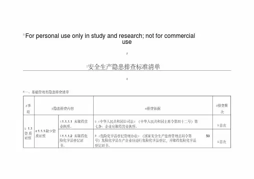 安全生产隐患排查标准清单