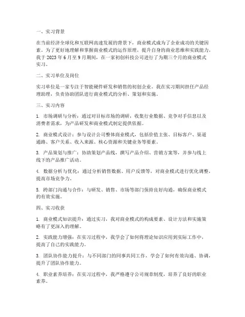 商业模式实习报告