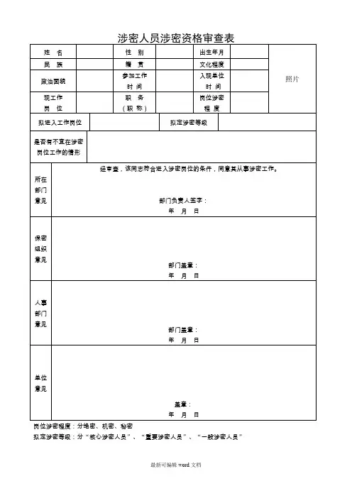 涉密人员资格审查表