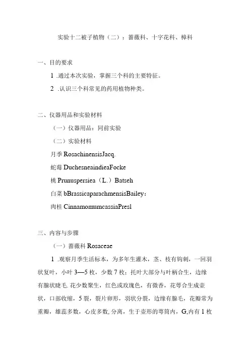南医大药用植物学实验指导12被子植物(二)：蔷薇科、十字花科、樟科