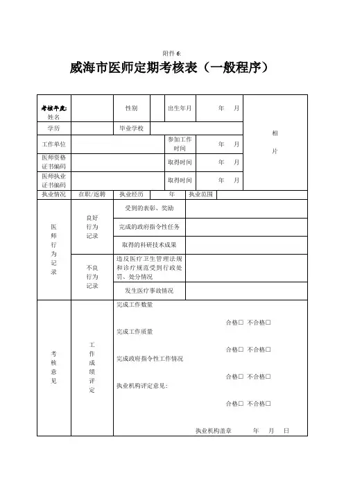 医师定期考核申请表