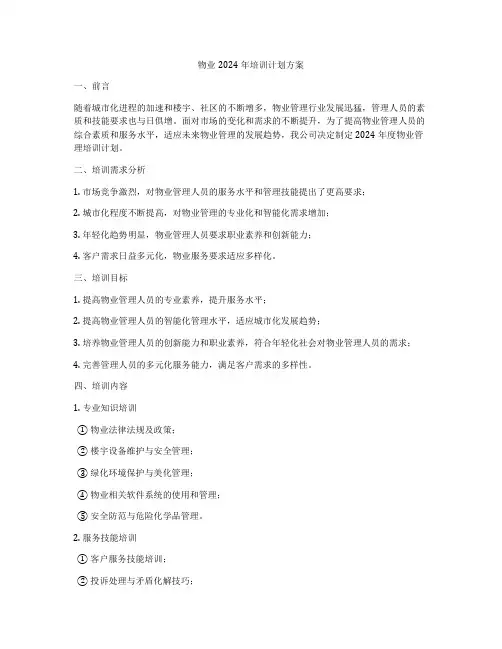 物业2024年培训计划方案