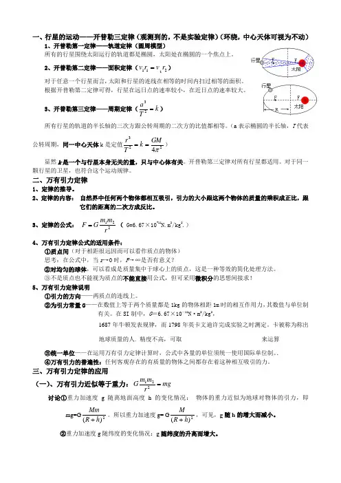 人教版必修二第六章：万有引力与航天-----简明实用笔记(知识要点)